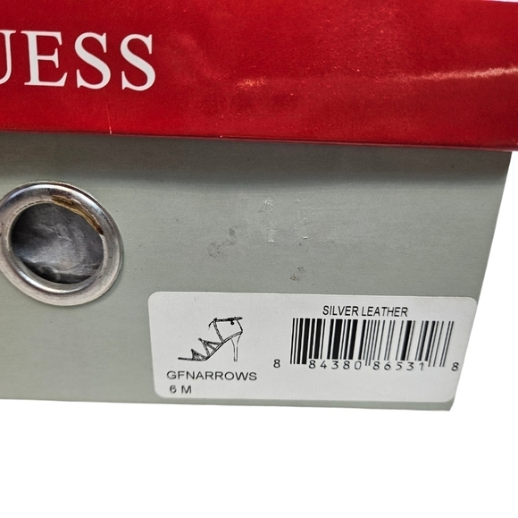 Guess Metallic Silver Leather Strappy Stiletto High Heels Size 6 Women's - Picture 11 of 13